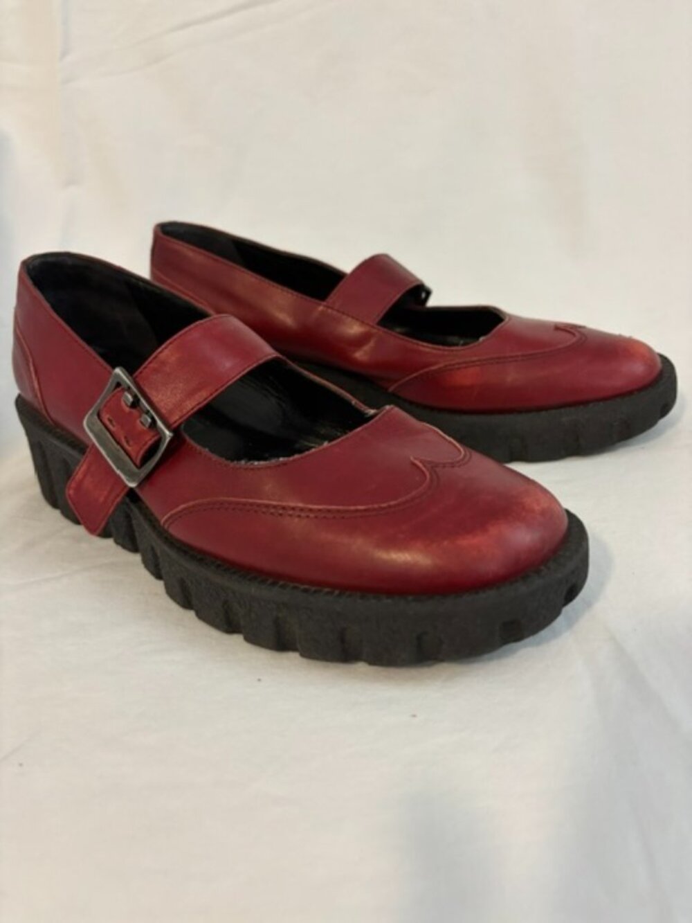 Via Spiga Chunky Red Leather Platform Lug Sole Mary Jane Women's Size 7M